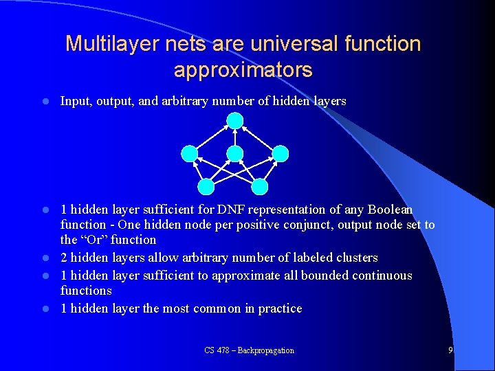 Multilayer nets are universal function approximators l Input, output, and arbitrary number of hidden