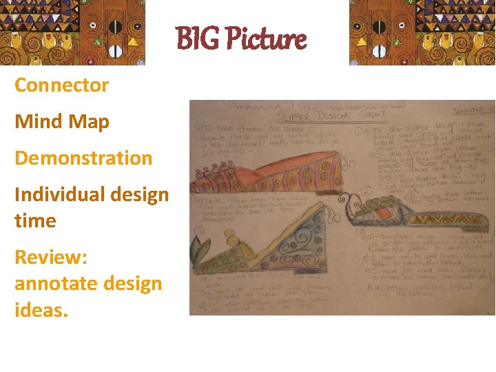 BIG Picture Connector Mind Map Demonstration Individual design time Review: annotate design ideas. 