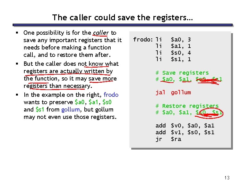 The caller could save the registers… § One possibility is for the caller to