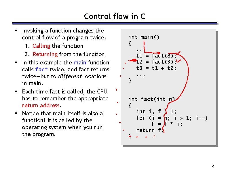 Control flow in C § Invoking a function changes the control flow of a