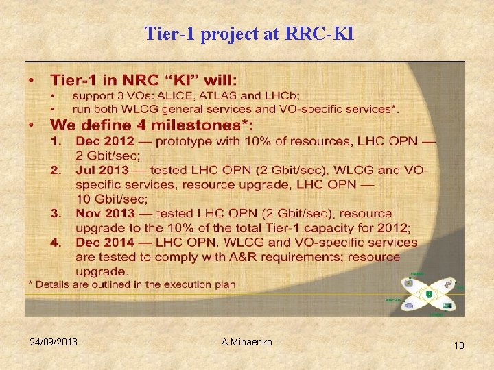 Tier-1 project at RRC-KI 24/09/2013 A. Minaenko 18 