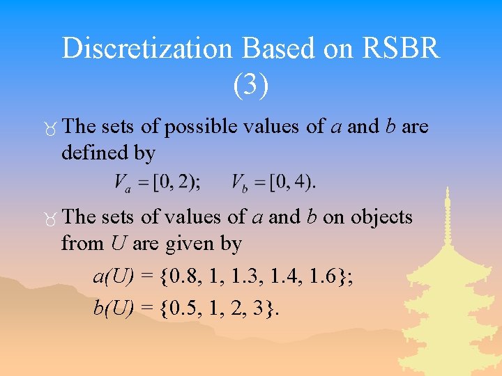 Discretization Based on RSBR (3) _ The sets of possible values of a and