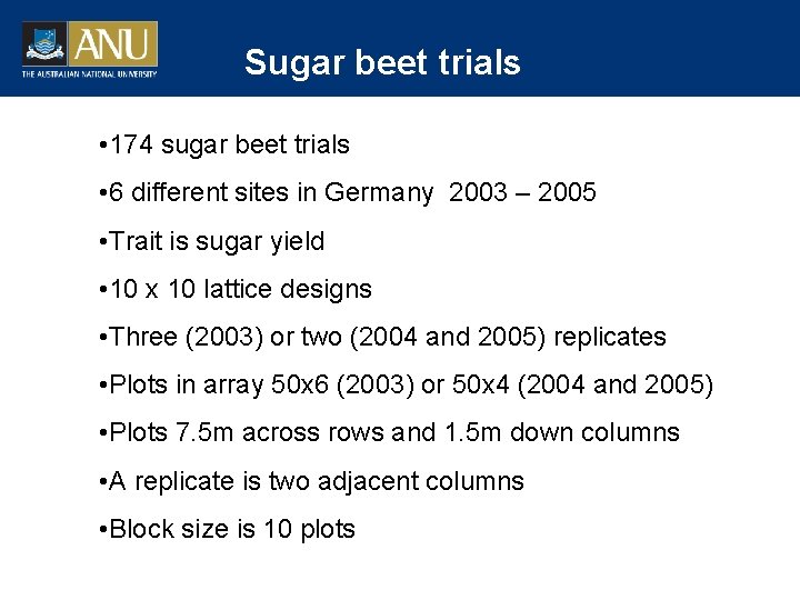 Sugar beet trials • 174 sugar beet trials • 6 different sites in Germany