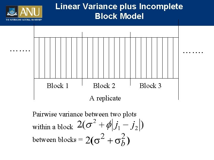 Linear Variance plus Incomplete Block Model ……. Block 1 Block 2 A replicate Pairwise