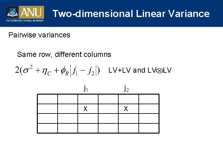 Two-dimensional Linear Variance Pairwise variances Same row, different columns LV+LV and LV LV j