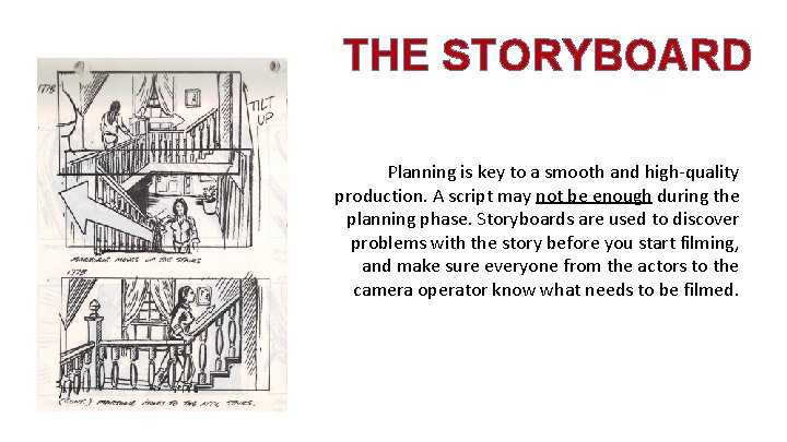 THE STORYBOARD Planning is key to a smooth and high-quality production. A script may