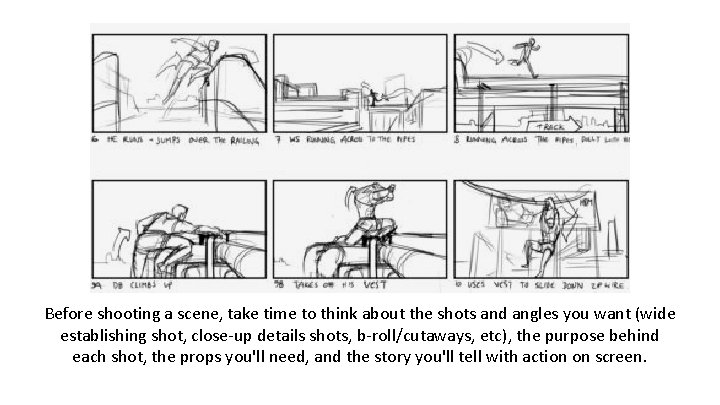 Before shooting a scene, take time to think about the shots and angles you