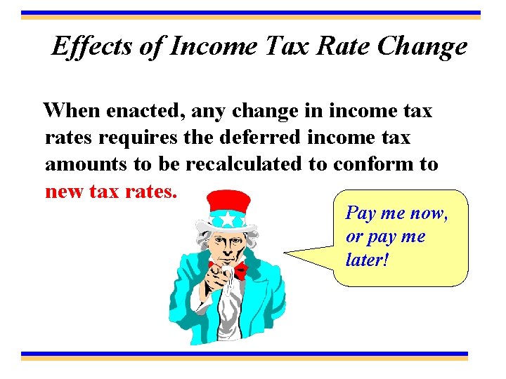 Effects of Income Tax Rate Change When enacted, any change in income tax rates