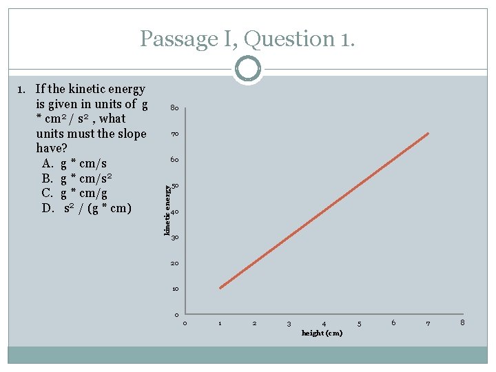 Passage I, Question 1. 80 70 60 kinetic energy 1. If the kinetic energy