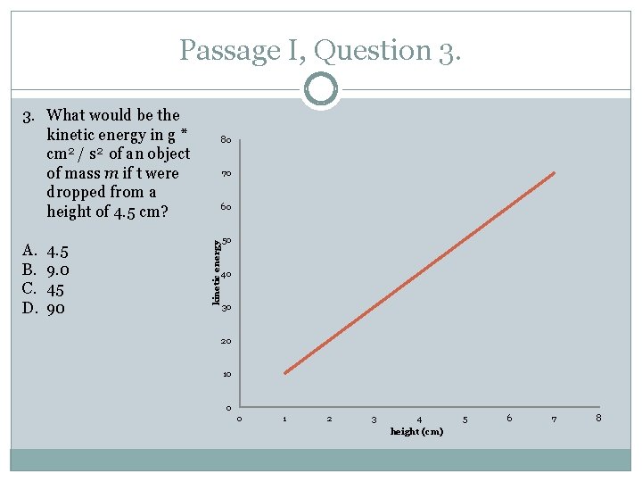 Passage I, Question 3. 3. What would be the kinetic energy in g *
