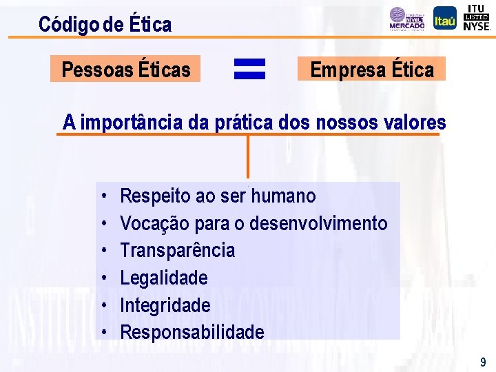 Código de Ética Pessoas Éticas = Empresa Ética A importância da prática dos nossos