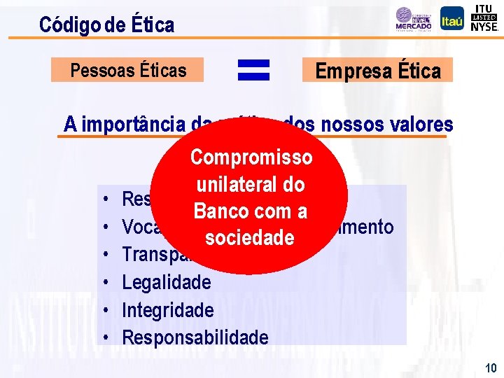 Código de Ética Pessoas Éticas = Empresa Ética A importância da prática dos nossos