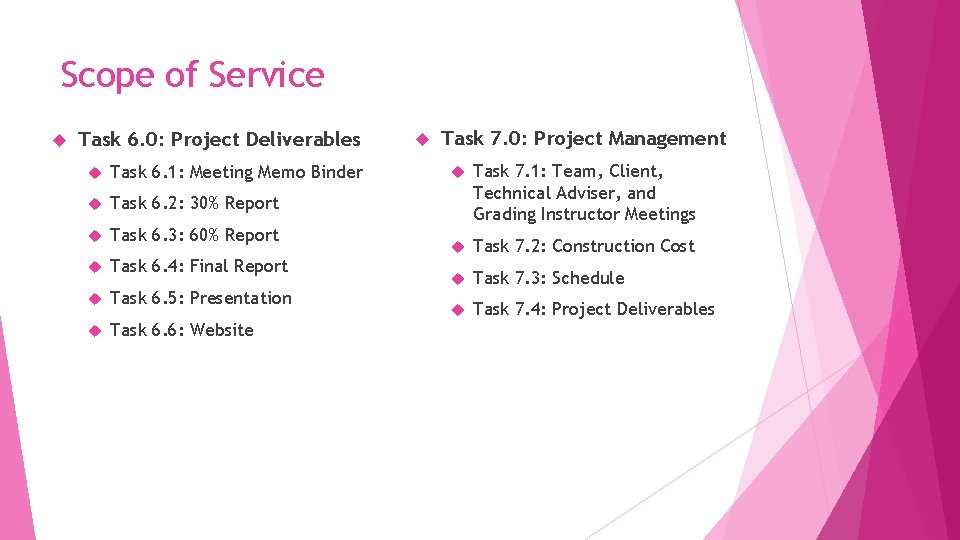 Scope of Service Task 6. 0: Project Deliverables Task 6. 1: Meeting Memo Binder