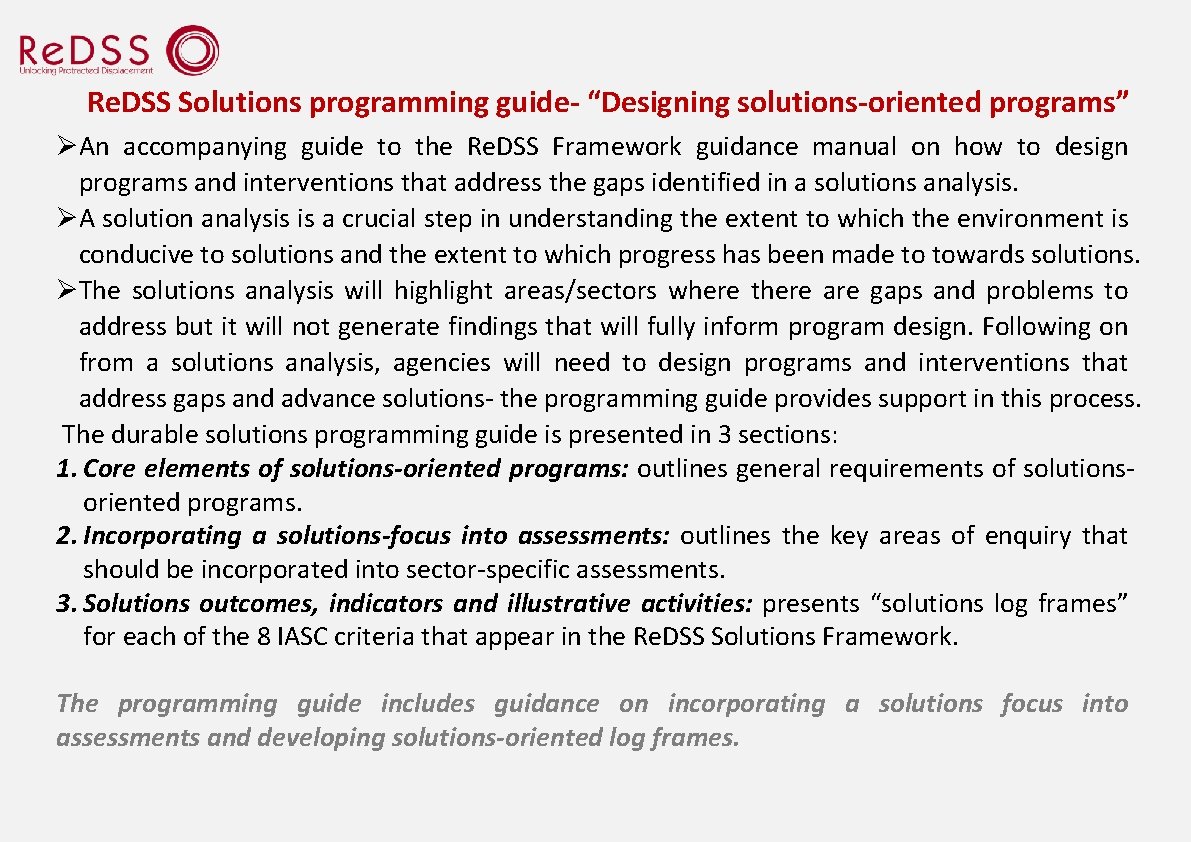 Re. DSS Solutions programming guide- “Designing solutions-oriented programs” An accompanying guide to the Re.