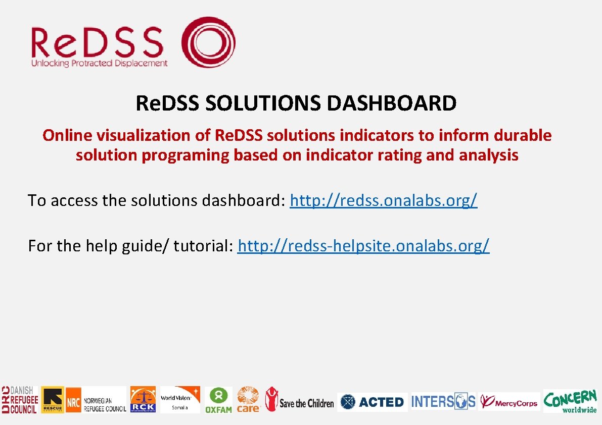 Re. DSS SOLUTIONS DASHBOARD Online visualization of Re. DSS solutions indicators to inform durable