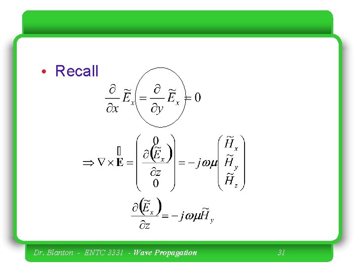  • Recall Dr. Blanton - ENTC 3331 - Wave Propagation 31 