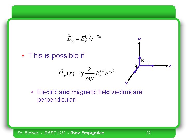 x • This is possible if z y • Electric and magnetic field vectors