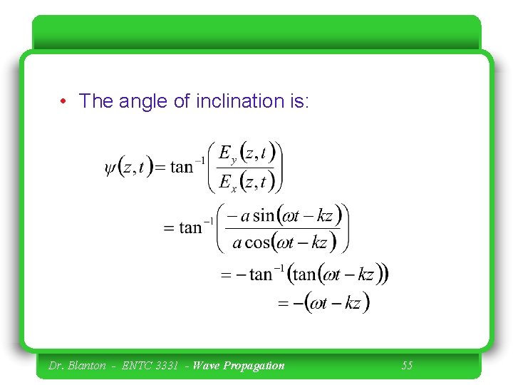  • The angle of inclination is: Dr. Blanton - ENTC 3331 - Wave