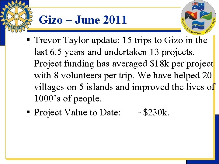 Gizo – June 2011 § Trevor Taylor update: 15 trips to Gizo in the