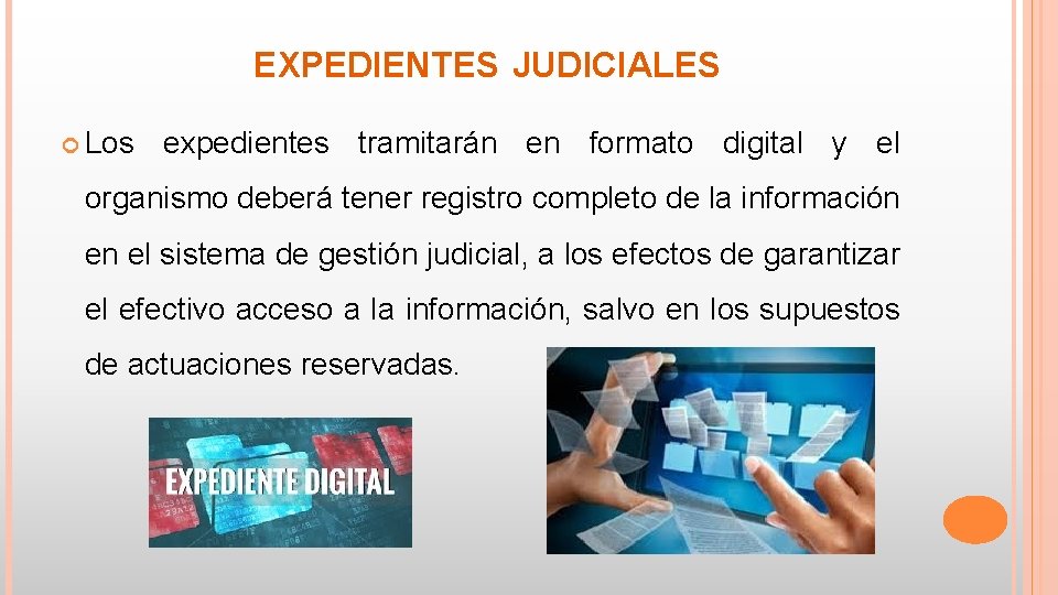 EXPEDIENTES JUDICIALES Los expedientes tramitarán en formato digital y el organismo deberá tener registro