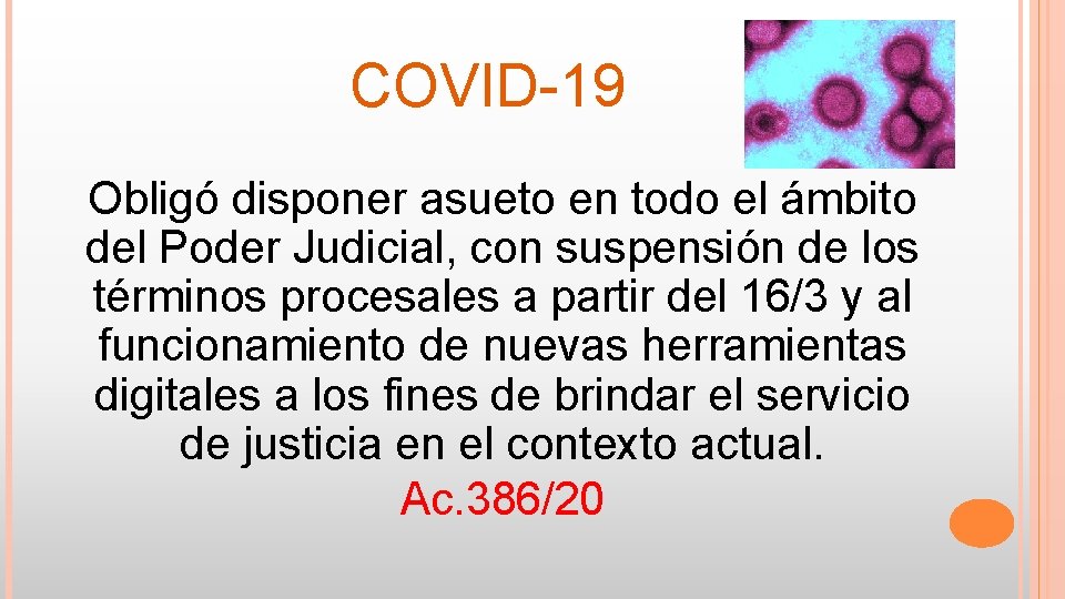 COVID-19 Obligó disponer asueto en todo el ámbito del Poder Judicial, con suspensión de