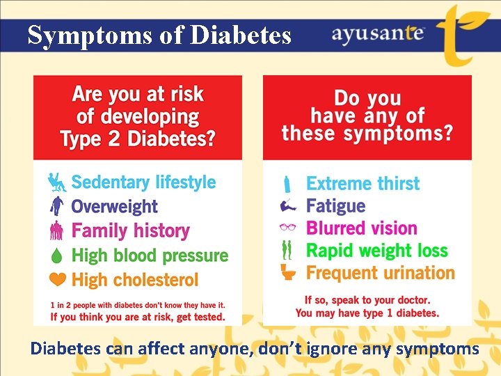 Symptoms of Diabetes can affect anyone, don’t ignore any symptoms 
