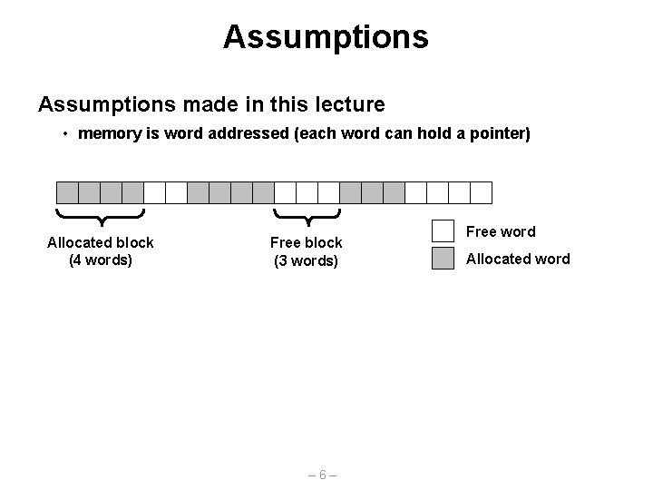 Assumptions made in this lecture • memory is word addressed (each word can hold