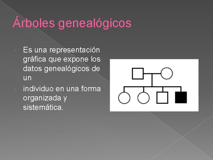Árboles genealógicos Es una representación gráfica que expone los datos genealógicos de un individuo