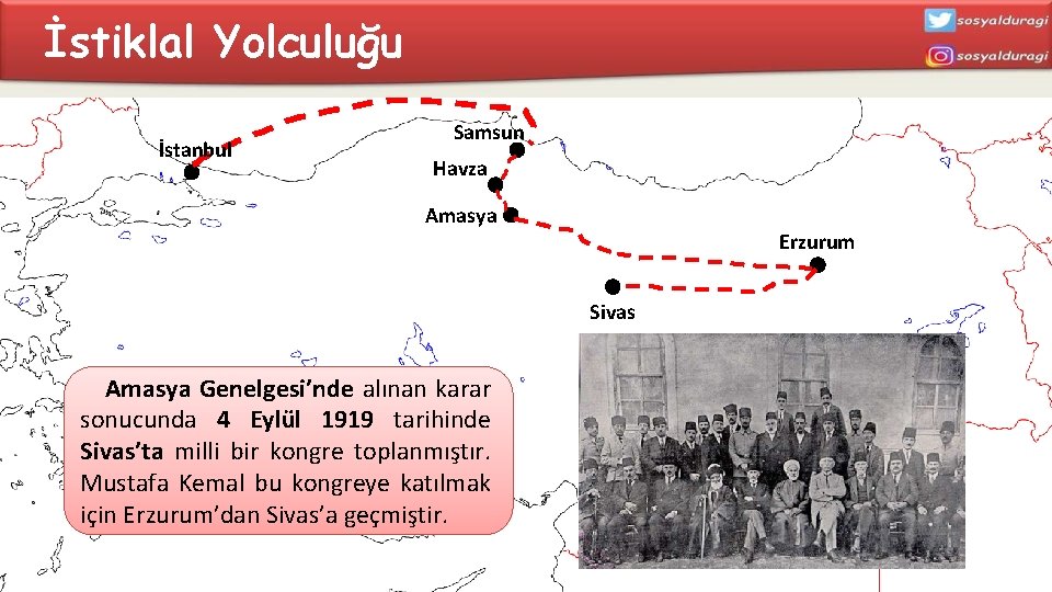 İstiklal Yolculuğu İstanbul Samsun Havza Amasya Erzurum Sivas Amasya Genelgesi’nde alınan karar sonucunda 4