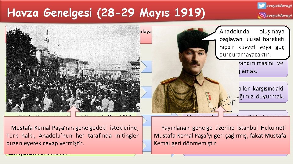 Havza Genelgesi (28 -29 Mayıs 1919) Mustafa Kemal, Havza’da 28 Mayıs’ta bir genelge yayımlayarak