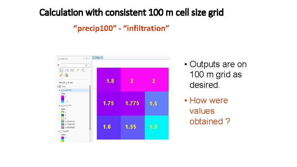 Calculation with consistent 100 m cell size grid “precip 100” - “infiltration” 1. 8