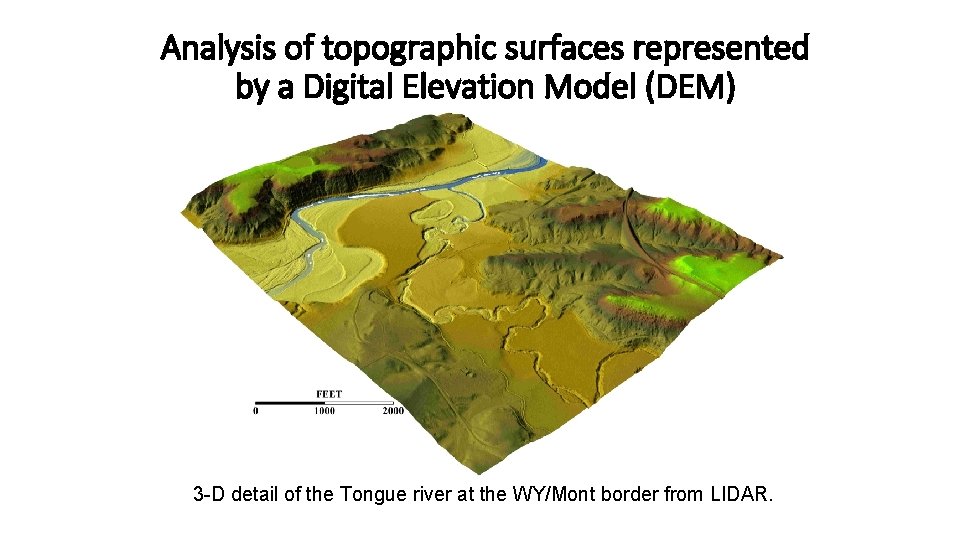 Analysis of topographic surfaces represented by a Digital Elevation Model (DEM) 3 -D detail