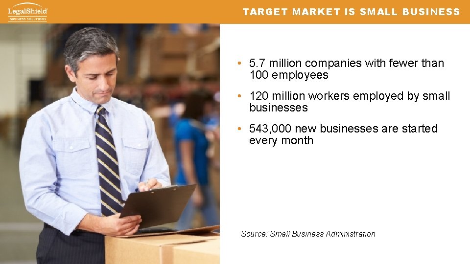 TARGET MARKET IS SMALL BUSINESS • 5. 7 million companies with fewer than 100