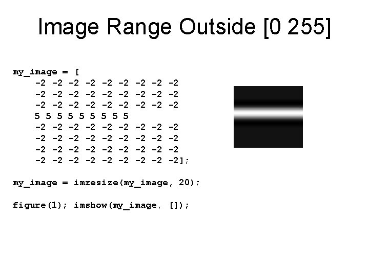 Image Range Outside [0 255] my_image = [ -2 -2 -2 -2 -2 -2