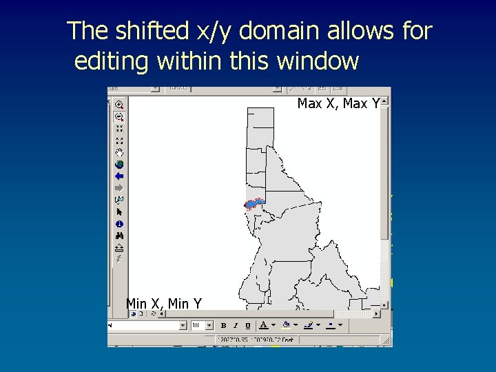 The shifted x/y domain allows for editing within this window Max X, Max Y The shifted x/y domain allows for editing within this window Max X, Max Y