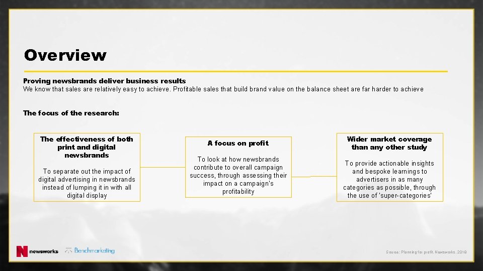 Overview Proving newsbrands deliver business results We know that sales are relatively easy to