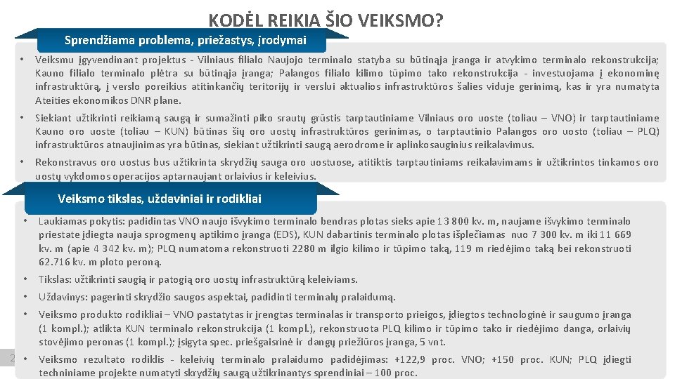 KODĖL REIKIA ŠIO VEIKSMO? Sprendžiama problema, priežastys, įrodymai • Veiksmu įgyvendinant projektus - Vilniaus