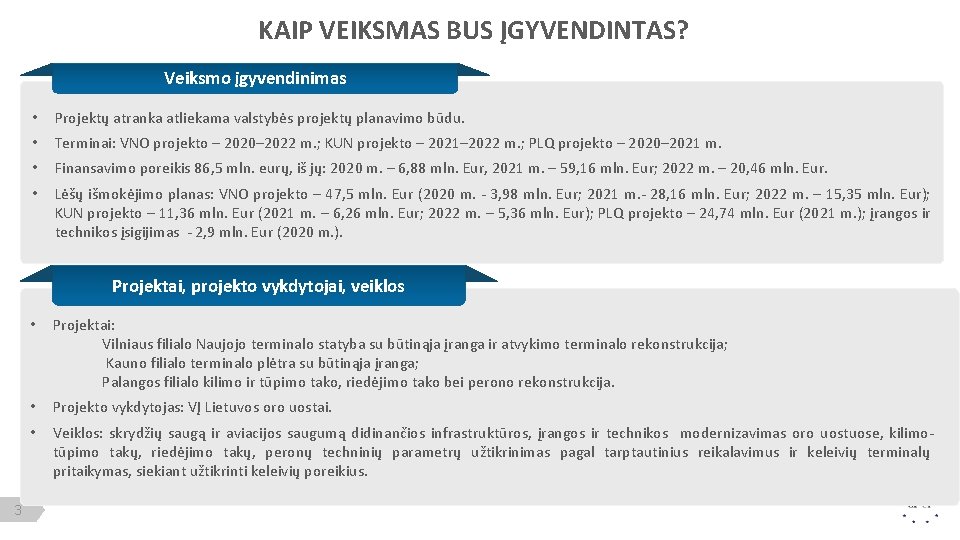 KAIP VEIKSMAS BUS ĮGYVENDINTAS? Veiksmo įgyvendinimas • Projektų atranka atliekama valstybės projektų planavimo būdu.