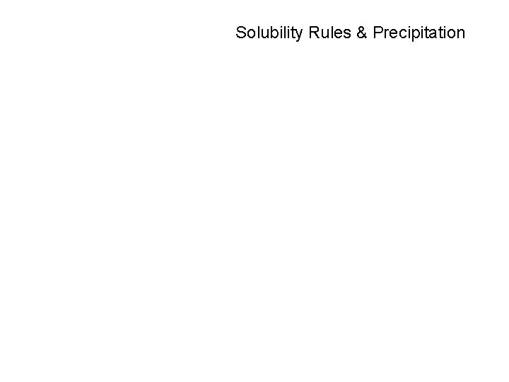 Solubility Rules & Precipitation 