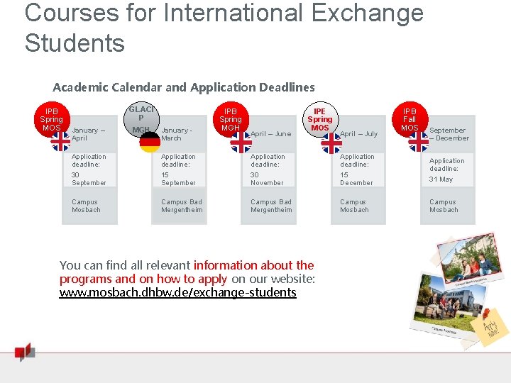 Courses for International Exchange Students Academic Calendar and Application Deadlines IPB Spring MOS January