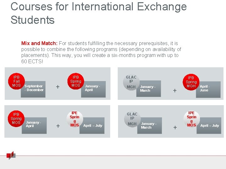 Courses for International Exchange Students Mix and Match: For students fulfilling the necessary prerequisites,