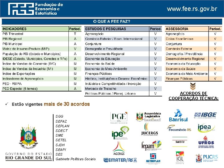 www. fee. rs. gov. br ACORDOS DE COOPERAÇÃO TÉCNICA: ü Estão vigentes mais de