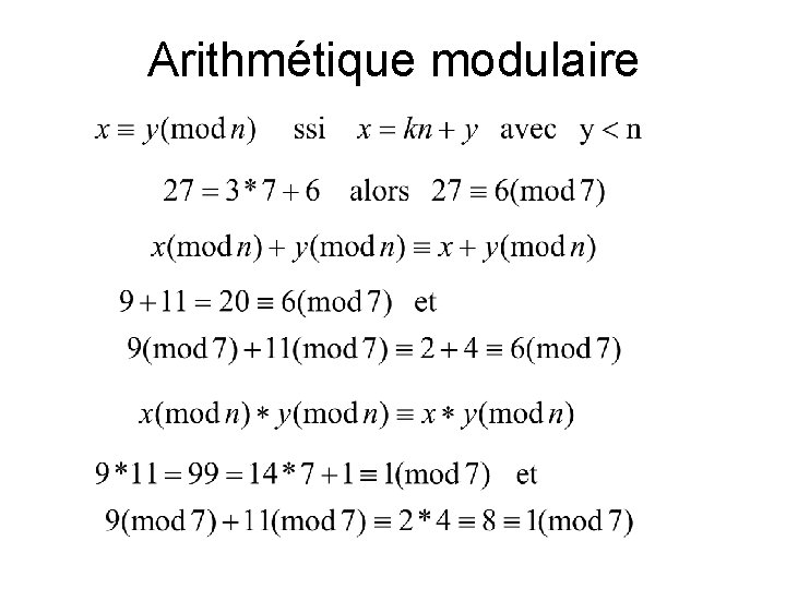 Arithmétique modulaire 