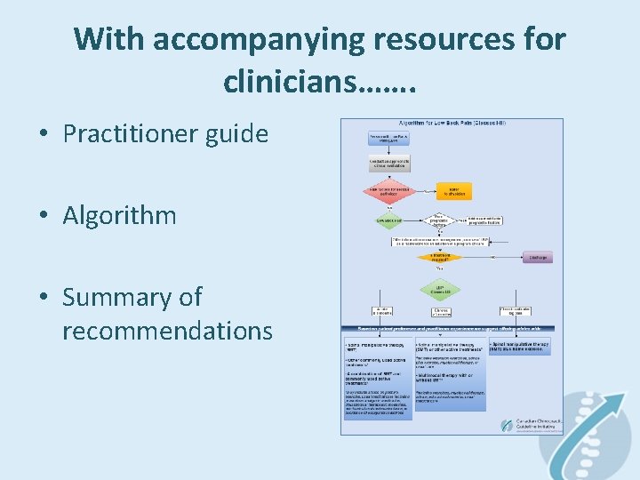 With accompanying resources for clinicians……. • Practitioner guide • Algorithm • Summary of recommendations