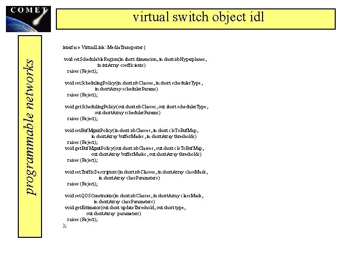 virtual switch object idl programmable networks interface Virtual. Link: Media. Transporter{ void set. Schedulable.