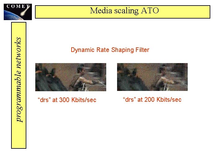 programmable networks Media scaling ATO Dynamic Rate Shaping Filter “drs” at 300 Kbits/sec “drs”