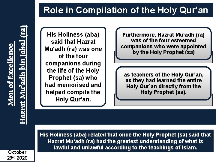 Men of Excellence Hazrat Mu’adh bin Jabal (ra) Role in Compilation of the Holy