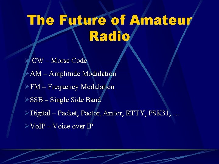 The Future of Amateur Radio Ø CW – Morse Code ØAM – Amplitude Modulation