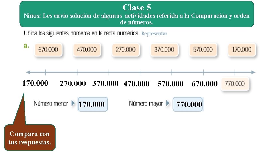 Clase 5 Niños: Les envío solución de algunas actividades referida a la Comparación y