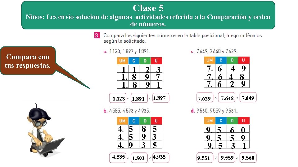 Clase 5 Niños: Les envío solución de algunas actividades referida a la Comparación y